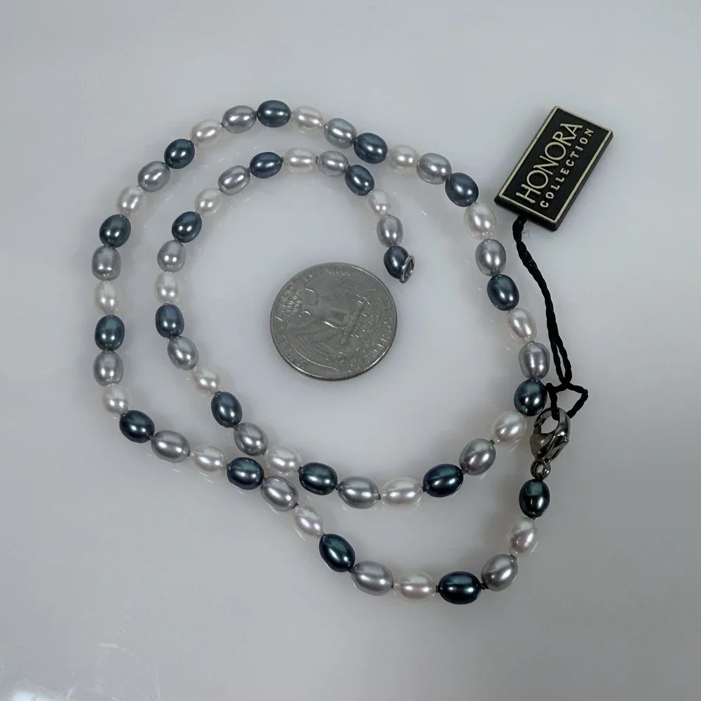 Honora Pearl Necklace Blue Silver White 925 Sterling Silver Clasp 18 in